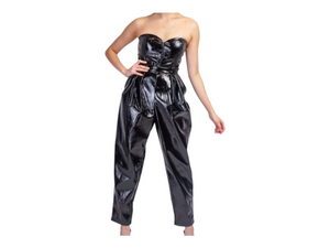 Black faux patent leather Sweetheart Jumpsuit M Kargo Fresh