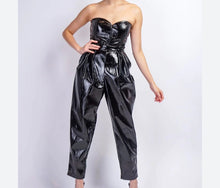 Load image into Gallery viewer, Black faux patent leather Sweetheart Jumpsuit M Kargo Fresh
