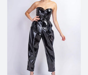 Black faux patent leather Sweetheart Jumpsuit M Kargo Fresh