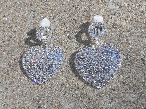 Blingy Rhinestone Heart Clip On Dangle Earrings Kargo Fresh