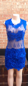 Blue Lace Contrast Cocktail Dress Large Kargo Fresh
