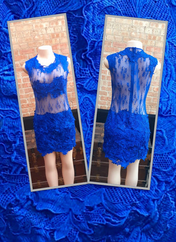 Blue Lace Contrast Cocktail Dress Large Kargo Fresh