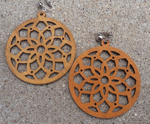 Boho Flower Design Clip on Wooden Earrings Kargo Fresh