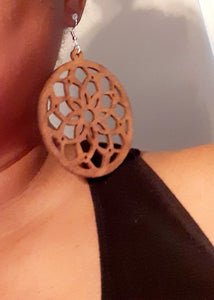 Boho Flower Design Clip on Wooden Earrings Kargo Fresh