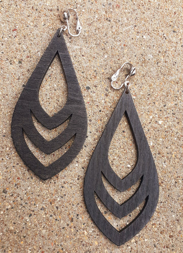 Boho Geometric Design Clip on Wooden Earrings Kargo Fresh