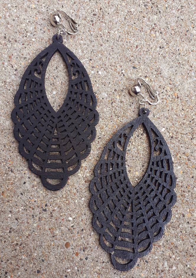 Boho Geometric Design Clip on Wooden Earrings Kargo Fresh