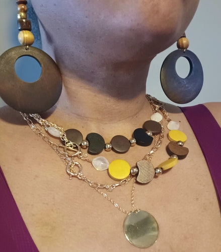 Boho multi strand necklace set with clip on earrings Kargo Fresh