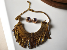 Load image into Gallery viewer, Brass tassel collar necklace and clip on earrings Kargo Fresh
