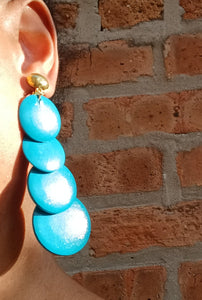 Bright turquoise wooden dangle earrings clip on Kargo Fresh