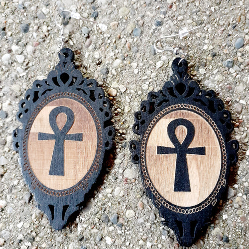 Cameo Style Wooden Ankh Earrings Kargo Fresh