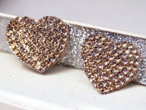 Chunky Clip on Rhinestone Cluster  Heart Stud Earrings Kargo Fresh