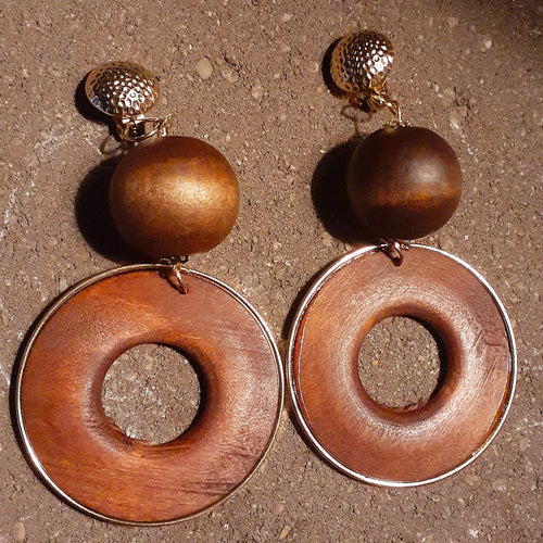 Chunky handmade Natural Wood Clip On Earrings Kargo Fresh
