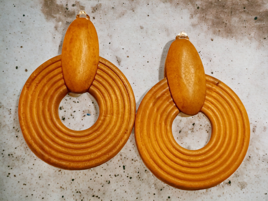 Chunky handmade Natural Wood Clip On Earrings Kargo Fresh