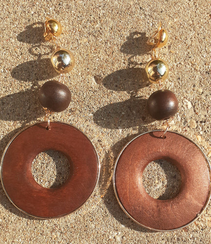 Chunky handmade Natural Wood Clip On Earrings Kargo Fresh