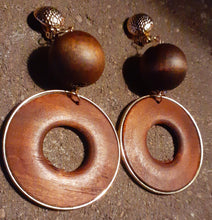 Load image into Gallery viewer, Chunky handmade Natural Wood Clip On Earrings Kargo Fresh
