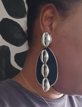 Load image into Gallery viewer, Chunky handmade Natural Wood and cowrie Earrings Kargo Fresh
