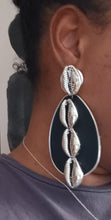 Load image into Gallery viewer, Chunky handmade Natural Wood and cowrie Earrings Kargo Fresh
