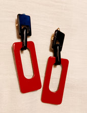 Load image into Gallery viewer, Chunky red and black acrylic clip on hoop earrings Kargo Fresh
