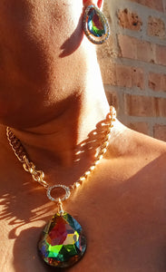 Chunky rhinestone clip on earrings and necklace set Kargo Fresh