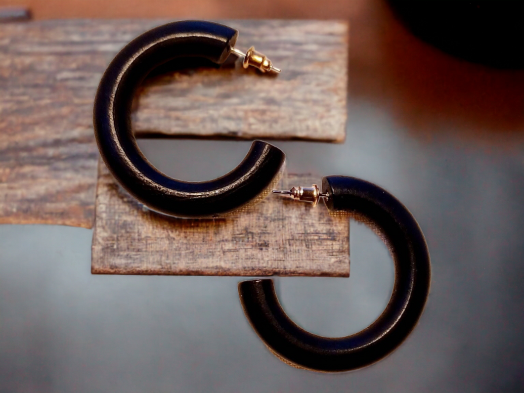 Classic Black Wooden Hoop Earrings Kargo Fresh