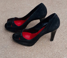 Load image into Gallery viewer, Classic Open Toe Black Suede Pumps Size 6.5 Kargo Fresh
