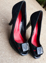 Load image into Gallery viewer, Classic Open Toe Black Suede Pumps Size 6.5 Kargo Fresh
