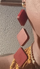 Load image into Gallery viewer, Classic red wooden square dangle clip on earrings Kargo Fresh
