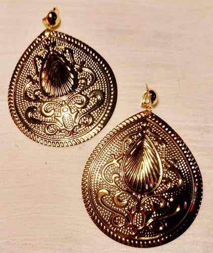 Clip On  Abstract Disc Dangle Earrings gold Kargo Fresh