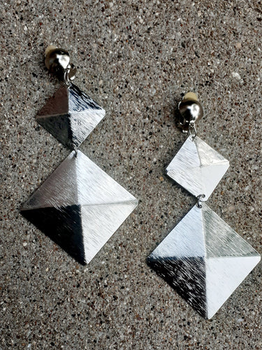 Clip On Brushed Metal Square Design Earrings Kargo Fresh