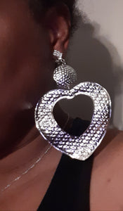 Clip On Extra Large Hammered Metal Heart Dangle Earrings Kargo Fresh