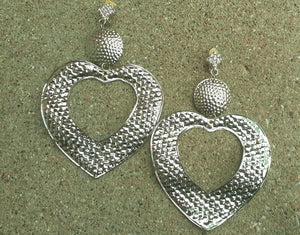 Clip On Extra Large Hammered Metal Heart Dangle Earrings Kargo Fresh