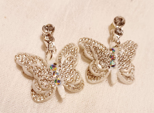 Clip On Felt and Rhinestone Butterfly Clip on  Earrings Kargo Fresh
