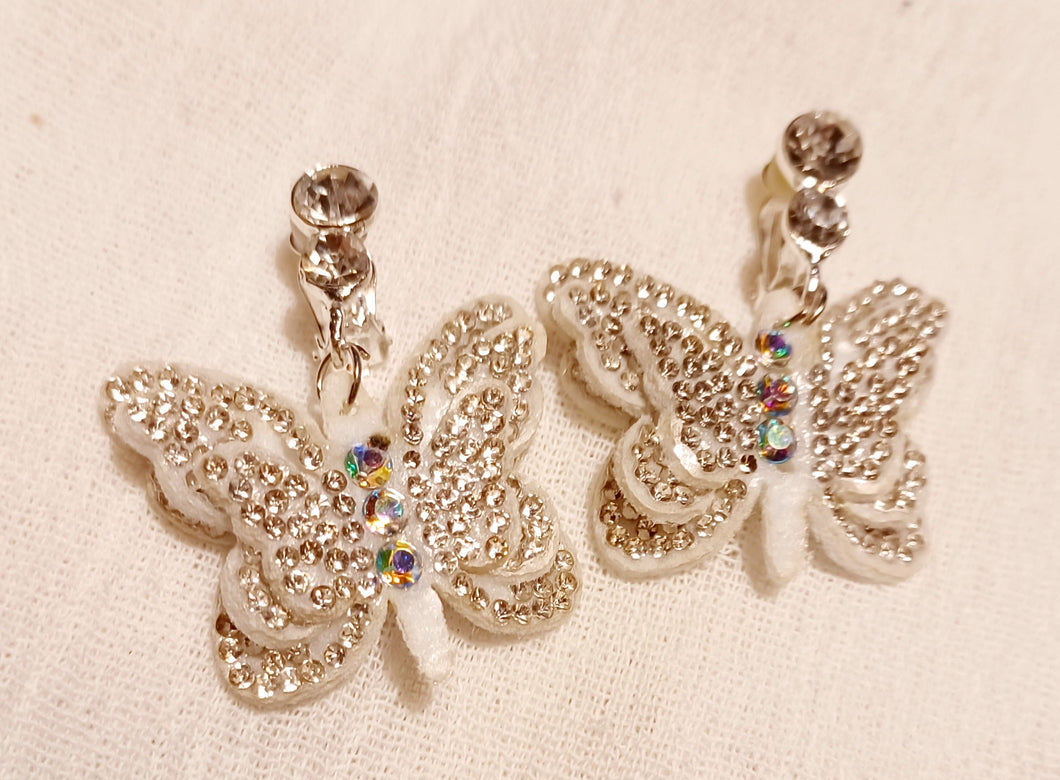 Clip On Felt and Rhinestone Butterfly Clip on  Earrings Kargo Fresh