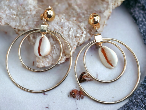 Clip On Handmade Hoop and Cowrie Earrings Kargo Fresh