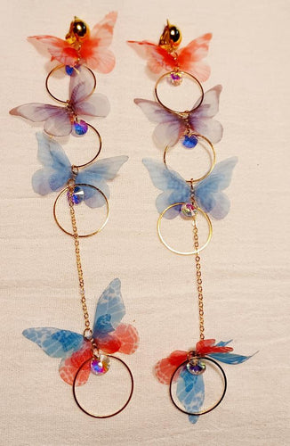 Clip On Long Organza  Butterfly Clip on  Earrings Kargo Fresh