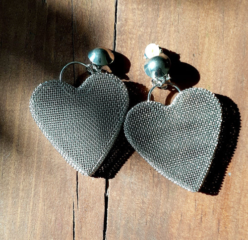 Clip On Metal Mesh Heart Earrings Kargo Fresh