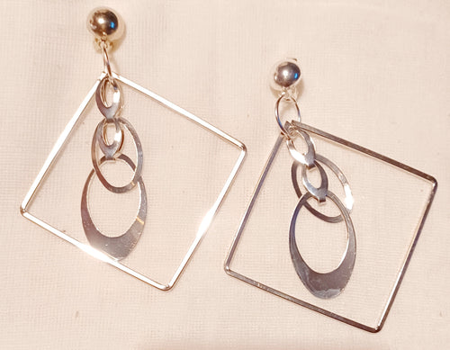 Clip On Metal Rhinestone Square Hoop Earrings silver Kargo Fresh