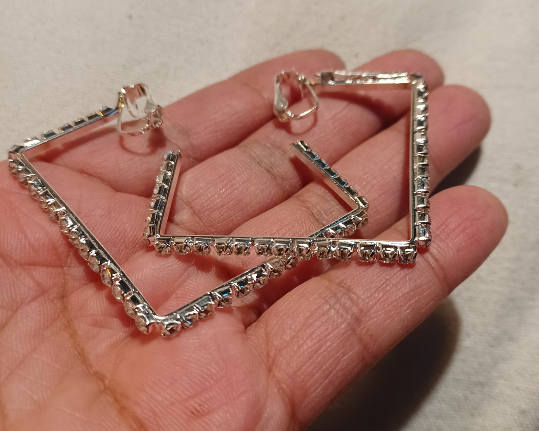 Clip On Rhinestone Square Hoop Earrings gold Kargo Fresh