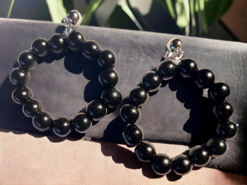 Clip On XL Handmade Wooden Bead Hoop  Earrings Kargo Fresh