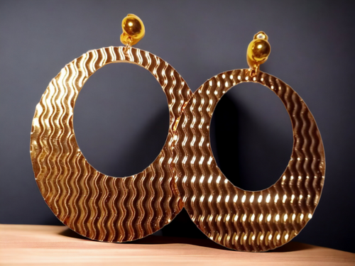 Clip On extra large Abstract hoop Dangle Earrings gold Kargo Fresh