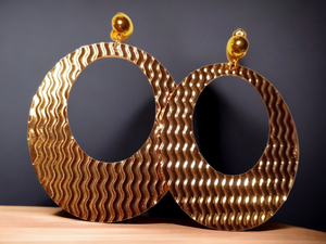 Clip On extra large Abstract hoop Dangle Earrings gold Kargo Fresh