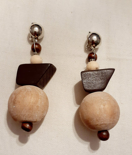 Clip On handmade Chunky Wood Dangle Earrings Kargo Fresh