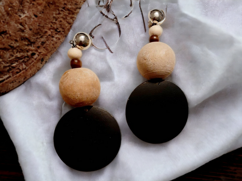 Clip On handmade Chunky Wood Dangle Earrings Kargo Fresh