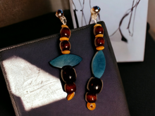 Load image into Gallery viewer, Clip On handmade vintage Wood bead Dangle Earrings Kargo Fresh
