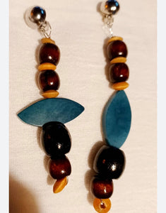 Clip On handmade vintage Wood bead Dangle Earrings Kargo Fresh