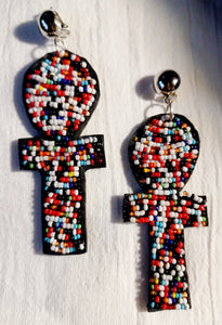 Clip on African Leather  Ankh Tribal Earrings Kargo Fresh