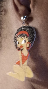 Clip on Black Betty Boop Wooden Afrocentric Earrings Kargo Fresh