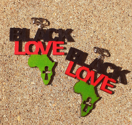 Clip on Black Love Statement RBG wooden Earrings Kargo Fresh