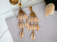 Load image into Gallery viewer, Clip on  Brass and Cowrie Shell Earrings Kargo Fresh
