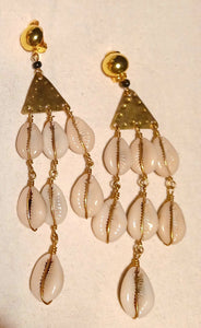 Clip on  Brass and Cowrie Shell Earrings Kargo Fresh